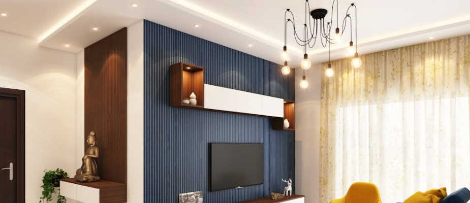 Sala com decoração azul